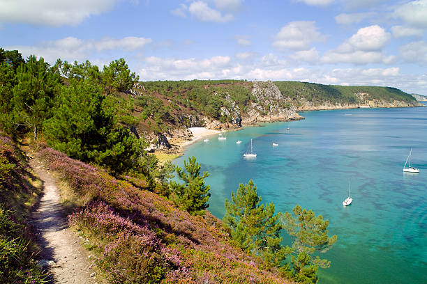 Landscape in Morgat, Crozon, Brittany with yacht